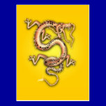 YELLOW GOLD DRAGON FANTASY CREATURE ORIENTAL GRAPH postcards