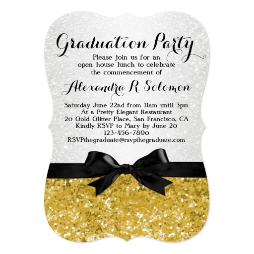 Yellow-Gold Glittery Graduation Party Invitation 5" X 7" Invitation Card (front side)