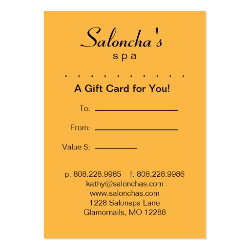Yellow Gold Leaf Salon Spa Gift Card Certificate Business Card Templates (back side)