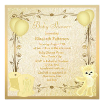 Yellow & Gold Teddy & Crib Baby Shower Invites