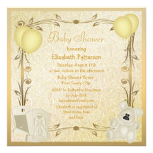 Yellow & Gold Vintage Baby Shower Teddy Invite