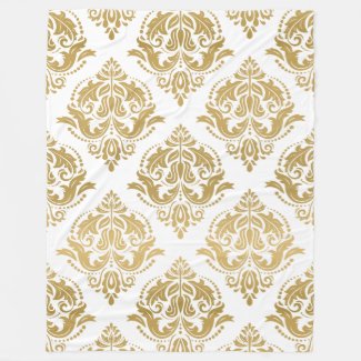 Yellow Gold & White Vintage Damasks Fleece Blanket