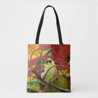 Yellow Goldfinch Bird in Autumn Animal Tote Bag
