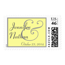 YELLOW & GRAY Bride and Groom Wedding Stamp