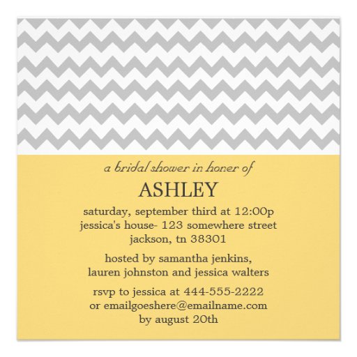 Yellow & Gray Chevron Bridal Shower Invitations