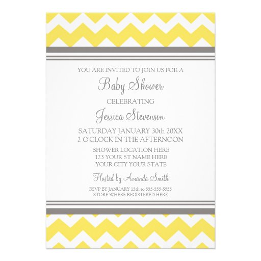 Yellow Gray Chevron Custom Baby Shower Invitations