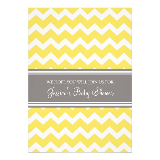 Yellow Gray Chevron Custom Baby Shower Invitations