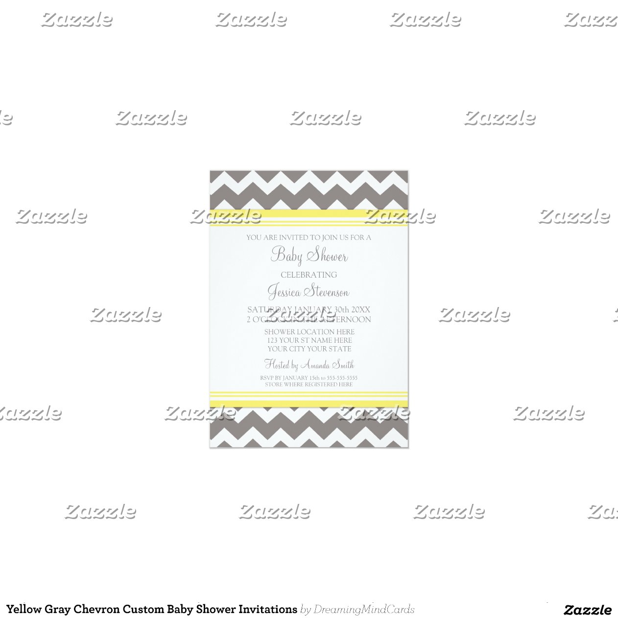 Yellow Gray Chevron Custom Baby Shower Invitations 5" X 7" Invitation