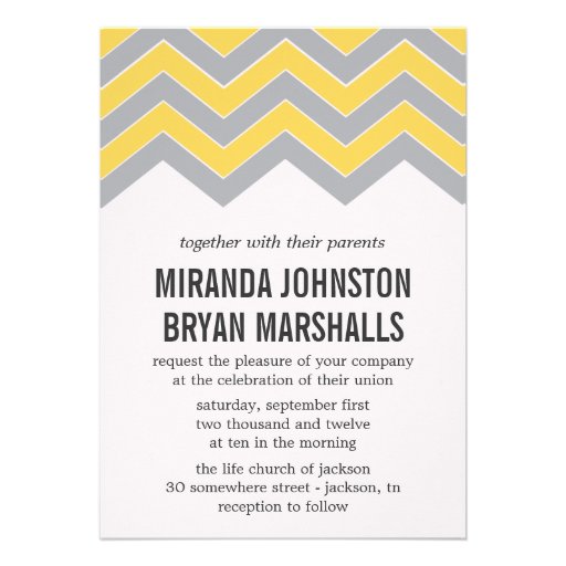 Yellow & Gray Chevron Design Wedding Invitations