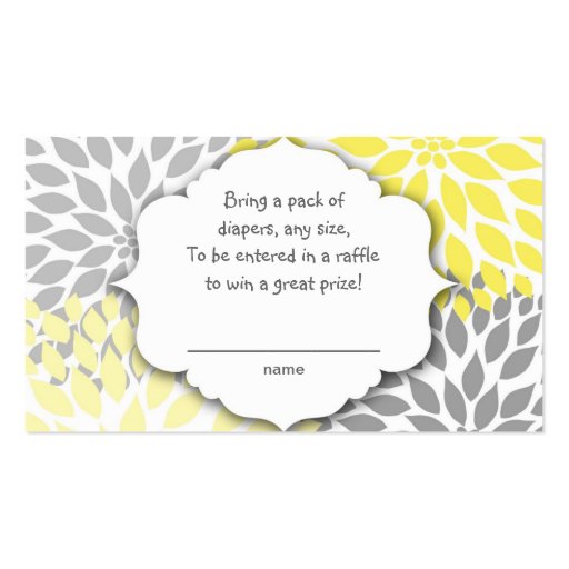 Yellow Gray Dahlia raffle ticket or insert card Business Card Template (front side)