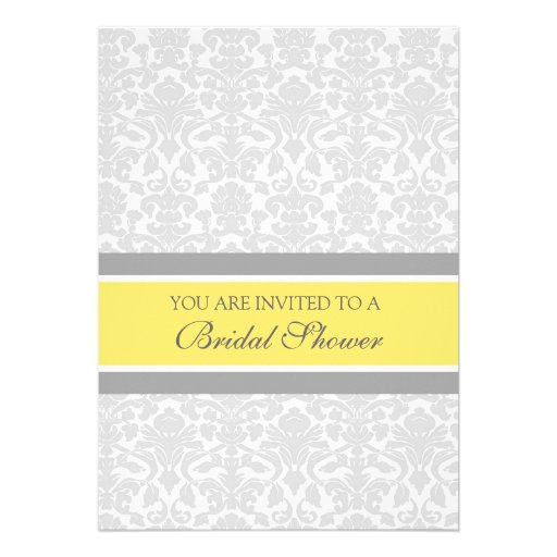 Yellow Gray Damask Bridal Shower Invitation Cards