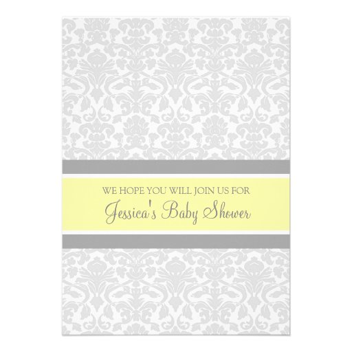 Yellow Gray Damask Custom Baby Shower Invitations