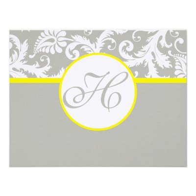 Yellow & Gray Damask RSVP Card- Silver Cloud Personalized Announcements