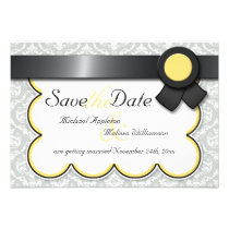 Yellow & Gray Damask Save the Date Announcements invitations