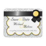 Yellow & Gray Damask Save the Date flat Magnet
