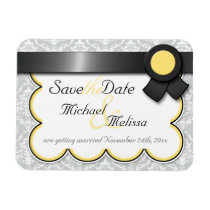 Yellow & Gray Damask Save the Date flat Magnet magnets