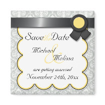 Yellow & Gray Damask Save the Date Magnet magnets