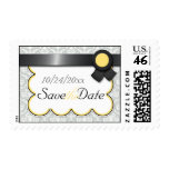 Yellow & Gray Damask Save the Date Postage Stamps