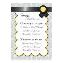 Yellow & Gray Damask Wedding Guest Reference Cards business cards
