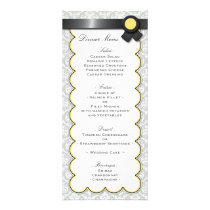 Yellow & Gray Damask Wedding Reception Menu rack cards