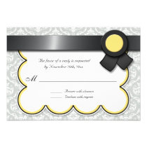Yellow & Gray Damask Wedding Reply / RSVP Cards invitations