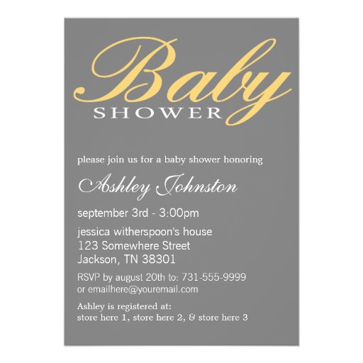 Yellow & Gray Design Baby Shower Invites