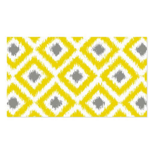 Yellow Gray Diamonds Ikat Pattern Business Card Template (back side)