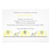 Yellow & Gray elephants neutral baby shower invite