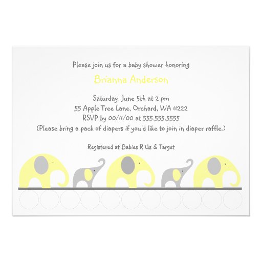 Yellow & Gray elephants neutral baby shower invite