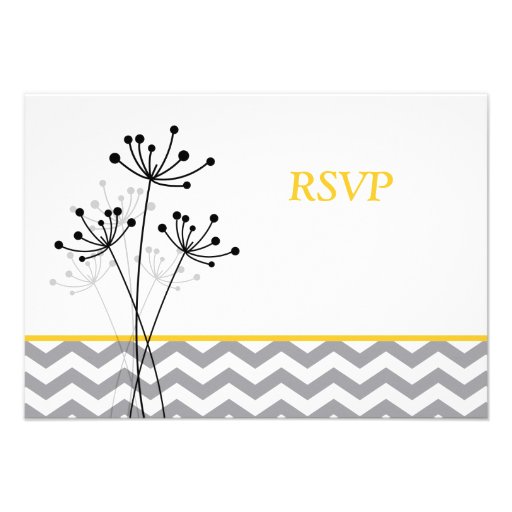 Yellow, Gray Floral, Chevron Wedding RSVP Card