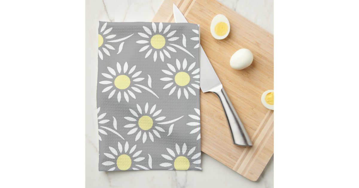 Yellow Gray Floral Kitchen Cloth Towel Zazzle