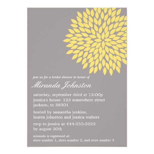 Yellow & Gray Flower Bridal Shower Invitations