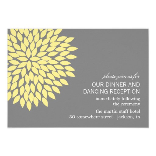 Yellow & Gray Flower Wedding Reception Cards Invite
