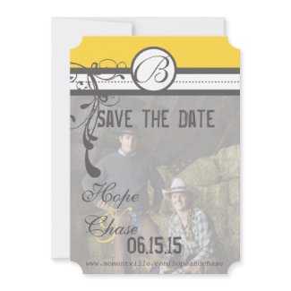 Yellow & Grey Funky Swirls Wedding Save the Date invitation
