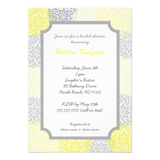 Yellow Gray grey Dahlia Bridal Shower Invite