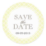 Yellow gray Moroccan tile SAVE THE DATE wedding Round Sticker