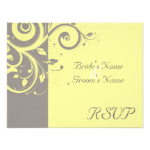 Yellow, Gray Reverse Swirl Wedding Matching RSVP Personalized Invitation