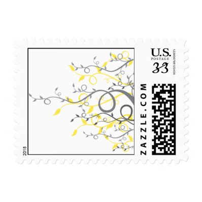 Yellow & Gray Swirls & Ivy Postage Stamp
