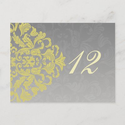 "yellow gray"  table numbers postcards