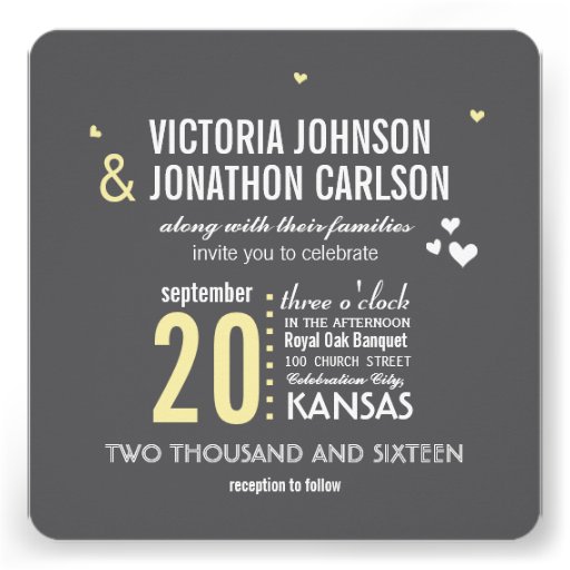 Yellow Gray Trendy Geometric Typography Wedding Custom Invitations