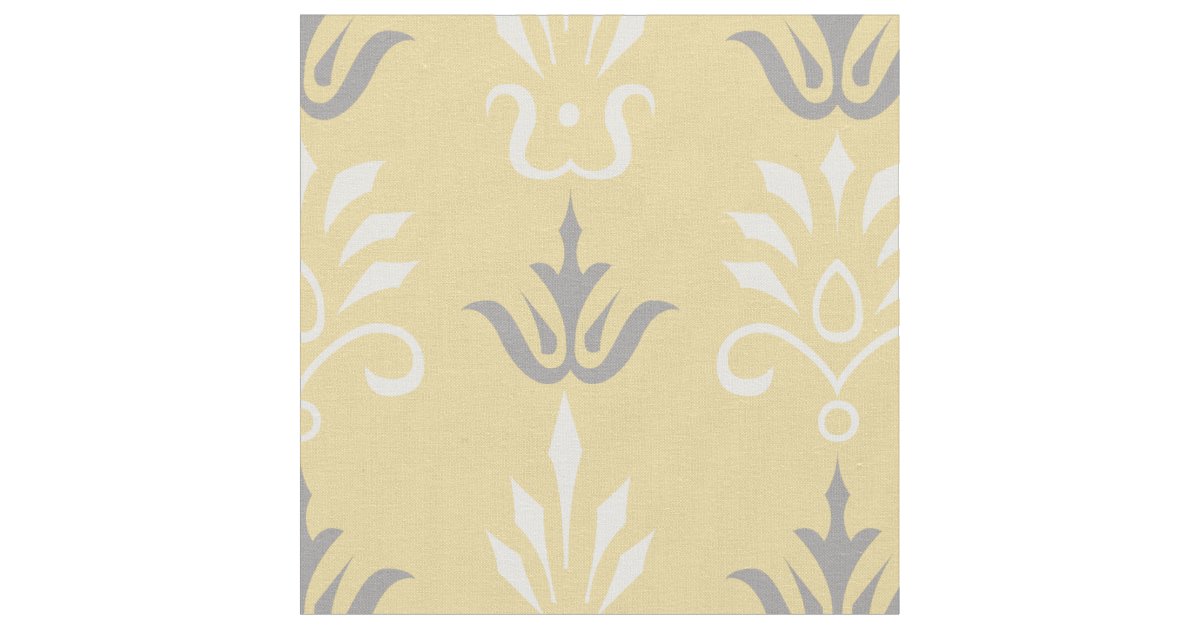 Yellow gray white elegant damask pattern fabric Zazzle