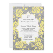 Yellow Gray White Floral Damask Wedding Invitation