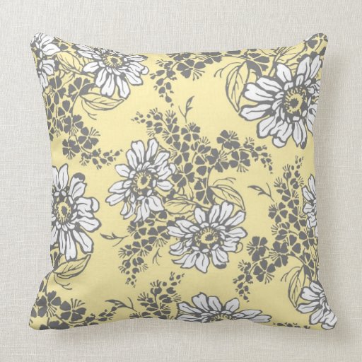Yellow Gray White Floral Decorative Pillow Zazzle