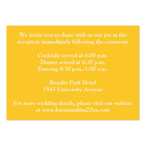 Yellow Gray White Floral Reception Enclosure Card Business Card Template (back side)