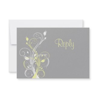 Yellow Gray White Floral RSVP Card invitation