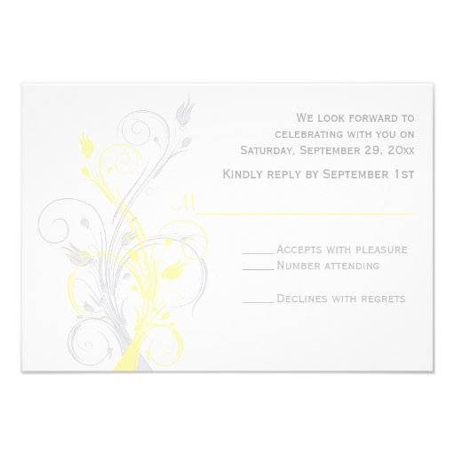 Yellow Gray White Floral RSVP Card Invitation