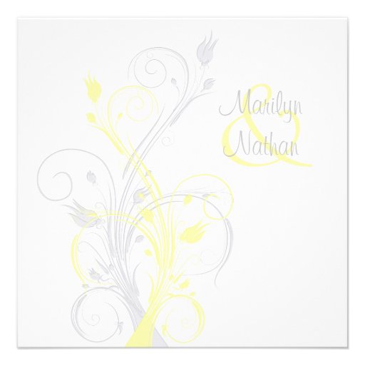 Yellow Gray White Floral Square Wedding Invitation