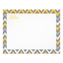 Yellow Gray Zigzag Tribal Ikat Pattern Custom Invitations