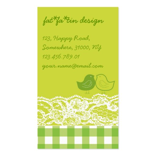 Yellow & Green Birds Scrapbook Lace Profile Card Business Card (front side)