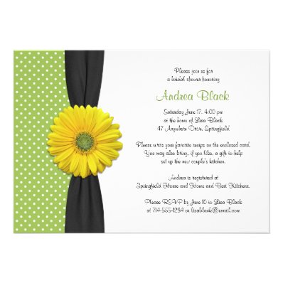 Yellow Green Black Daisy Polka Dot Bridal Shower Custom Invites